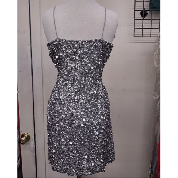 Gunmetal Silver Sequin Cocktail Dress (041860270 - Picture 3 of 4